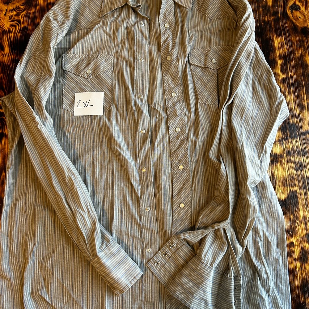 Wrangler Men's Casual Striped Button Down Shirt - Gray and blue stripes